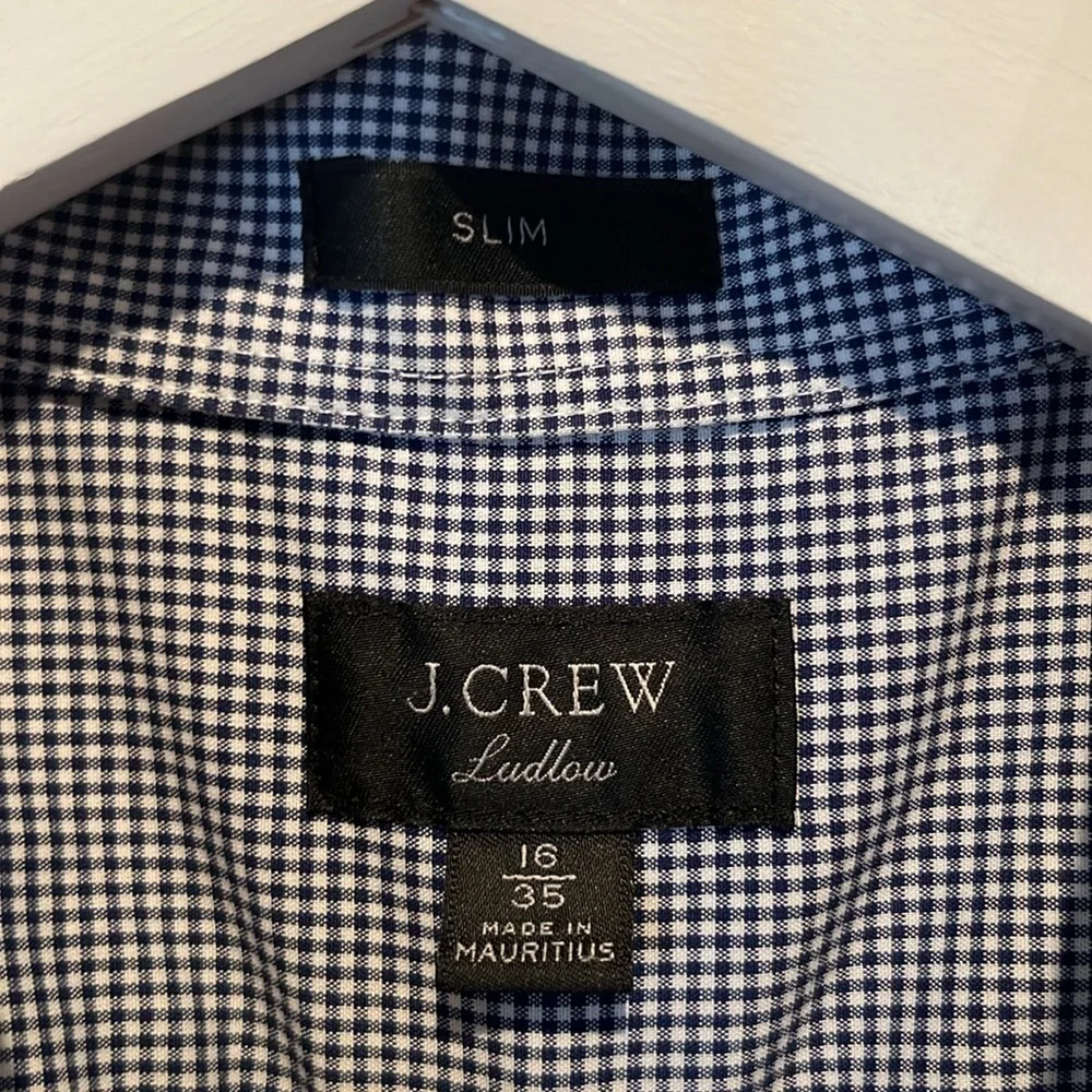 J. Crew Men’s Ludlow Dress Shirt Navy Blue Check Size 16/35 Slim Fit